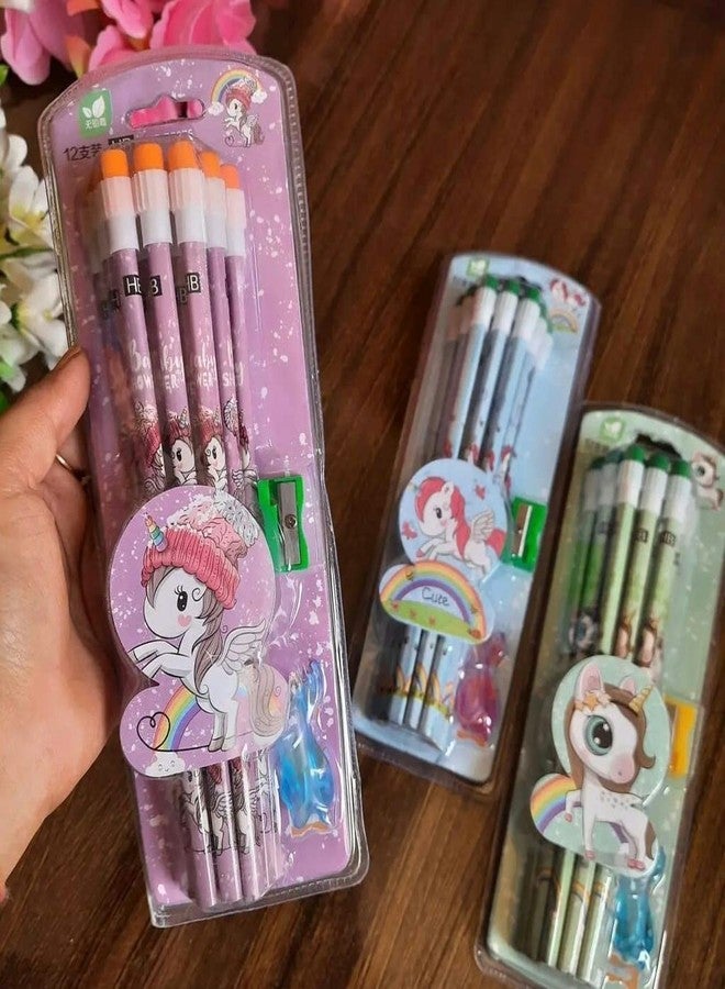 KARIC Unicorn Stationery HB Pencil Set (for Sketching, Writing, for Kids, School Student, Office, Return Gifts with Free Eraser and Sharpener (1 Pack only - Set of 12 Pencils) - Image 3